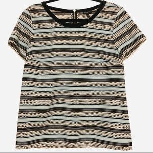 Talbots Womens Striped Blouse Blue Black Brown Short Sleeve Dots Zippper Size 6